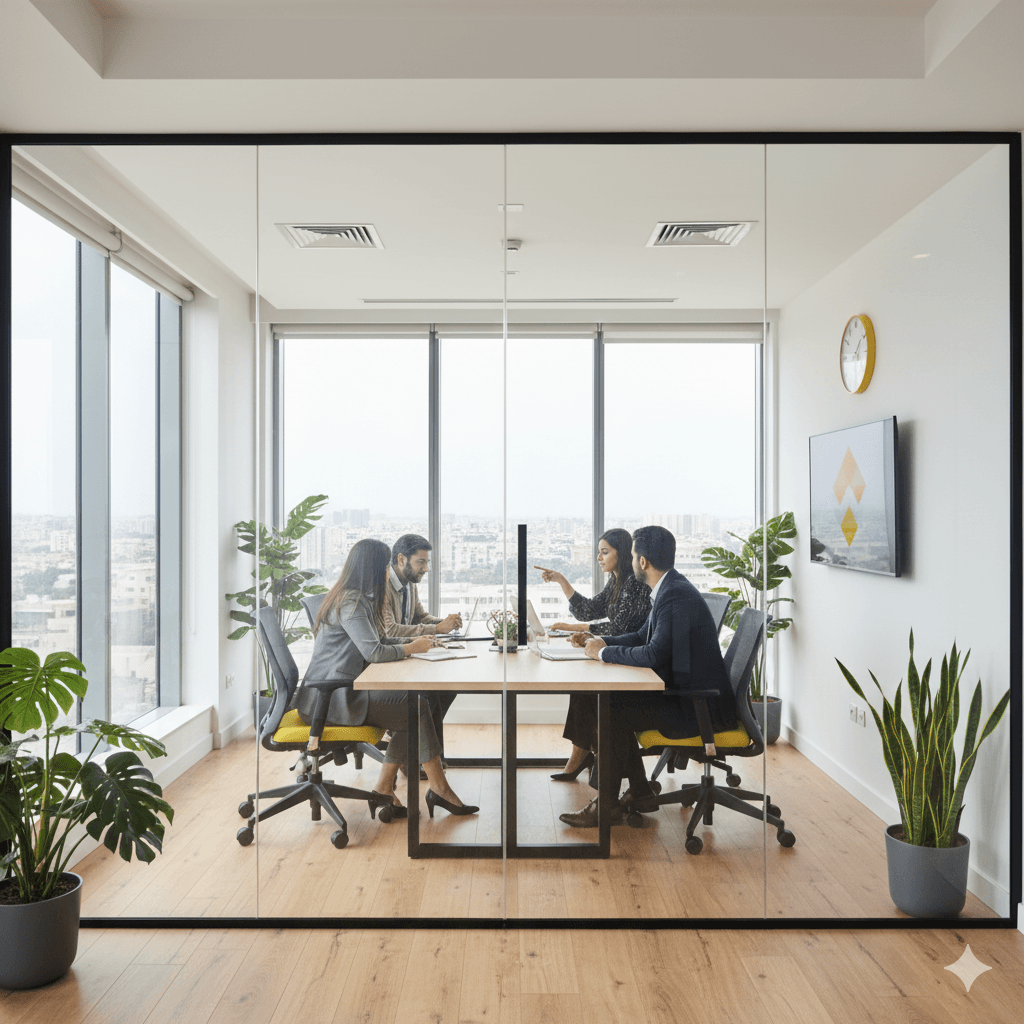 Modern Private Office Interior with Team Collaboration